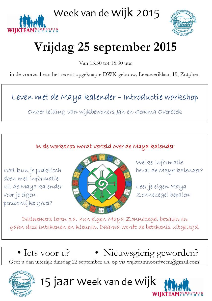 Flyer Leven met de Mayakalender Introductieworkshop WvdW 2015