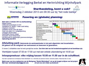 Flyer planning werkzaamheden Berkel Wijnhofpark september 2013